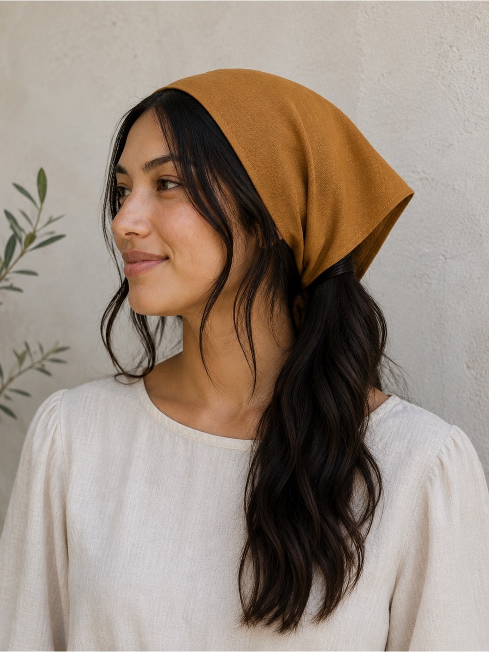 Linen Kerchief Bandana Scarf in Burnt Orange
